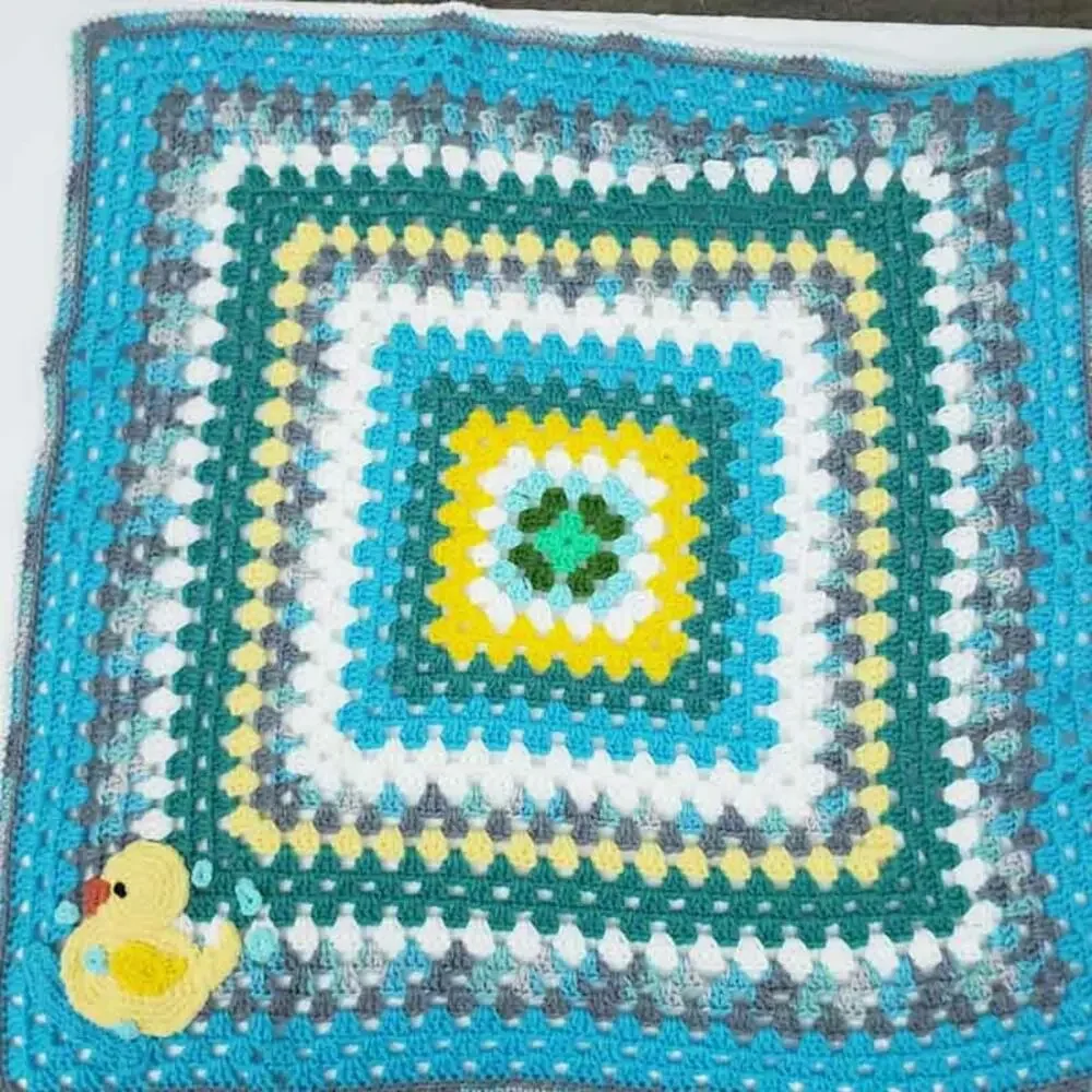 Handmade Crochet Baby Blanket Rubber Duckie Blue